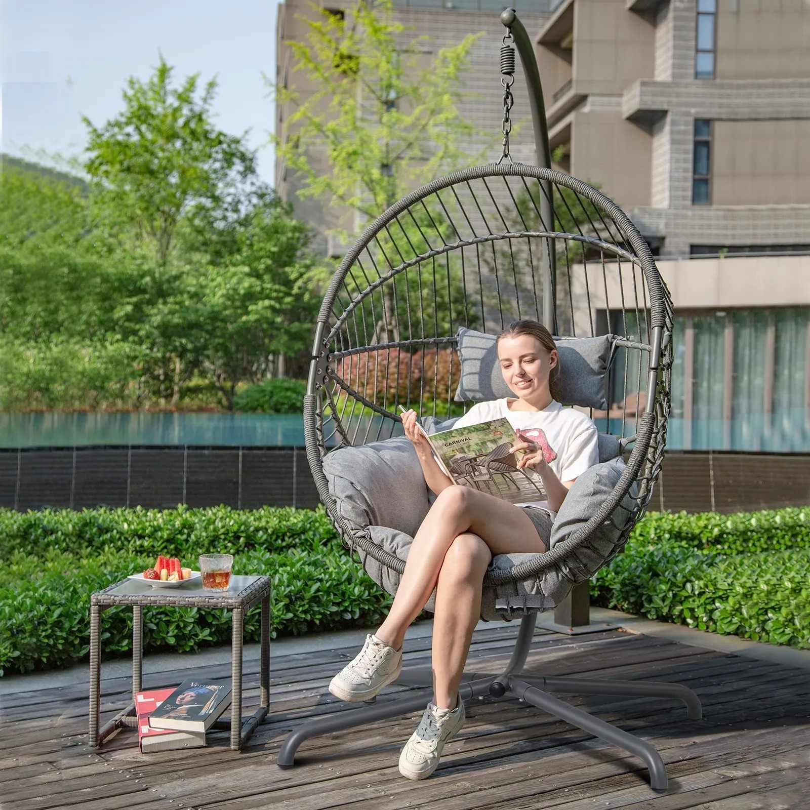 Wicker Hanging Chair with Stand
